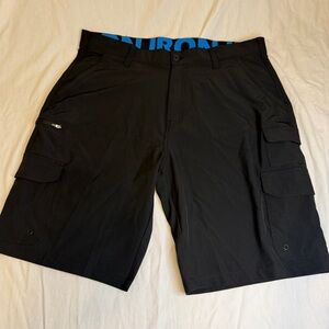 Men's Black Cargo Shorts with Blue Waistband Accent Size 38